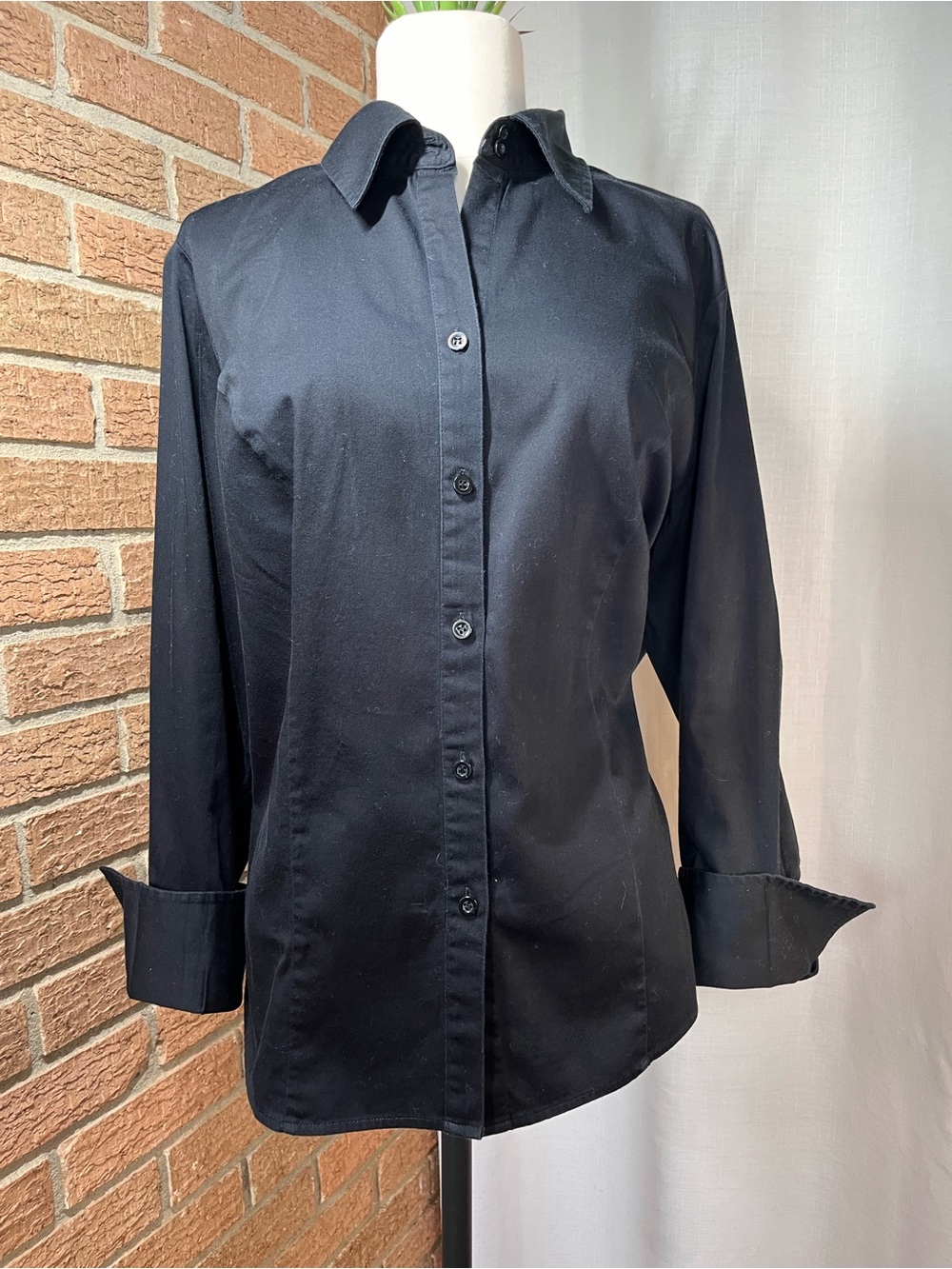 Lane Bryant Black Stretch Button Front Shirt Womens 14/16 Plus Size Career Top